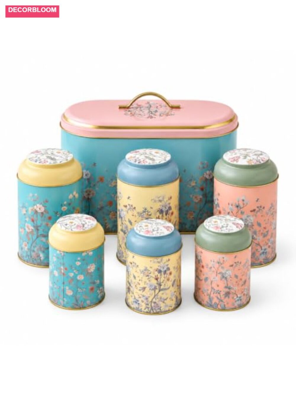 7 Pc Metal Bread Box Set Kitchen Countertop Canister Organizer Vintage Rustic
